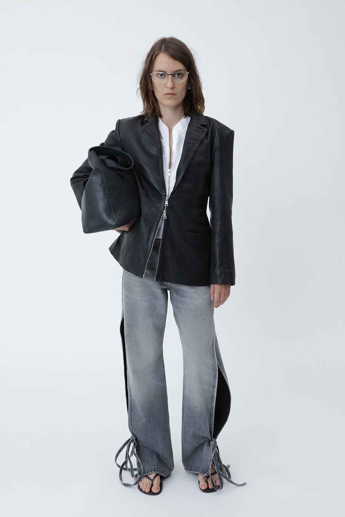 Florina Zip Leather Blazer