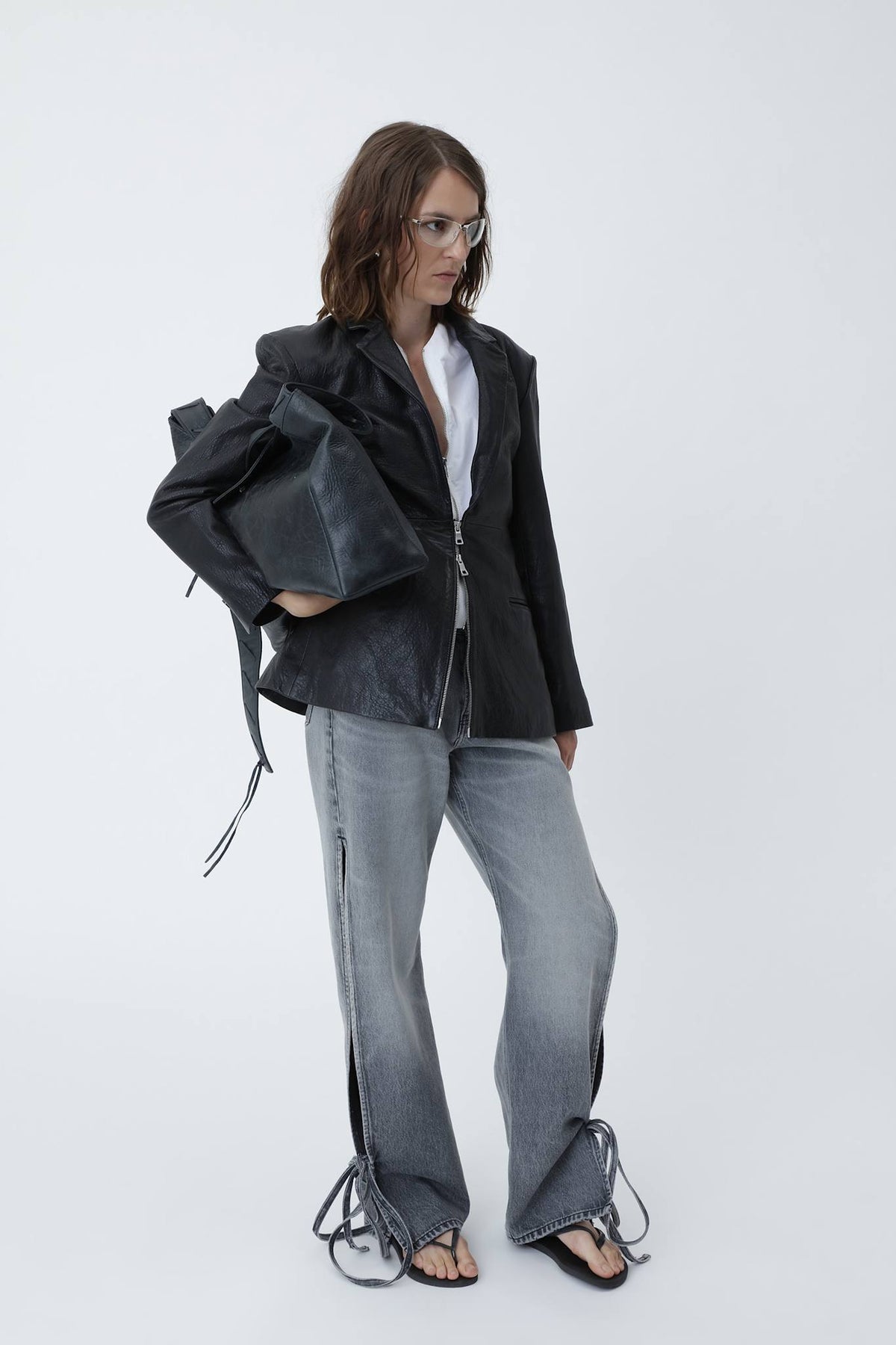 Florina Zip Leather Blazer