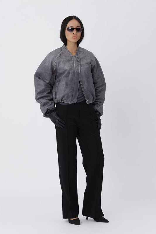 Ola leather Bomber jacket - Smoky Pearl GREY - Won Hundred Online Store