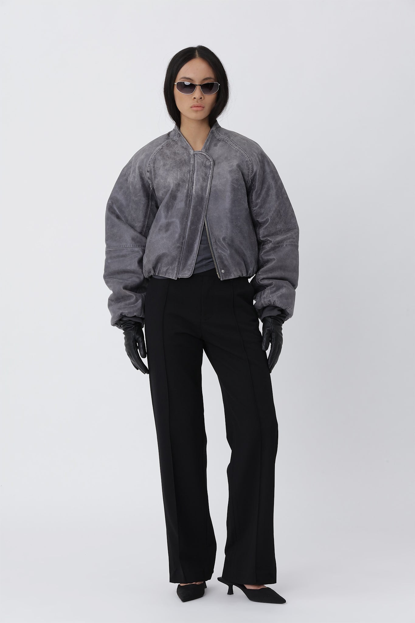 Ola leather Bomber jacket - Smoky Pearl GREY - Won Hundred Online Store