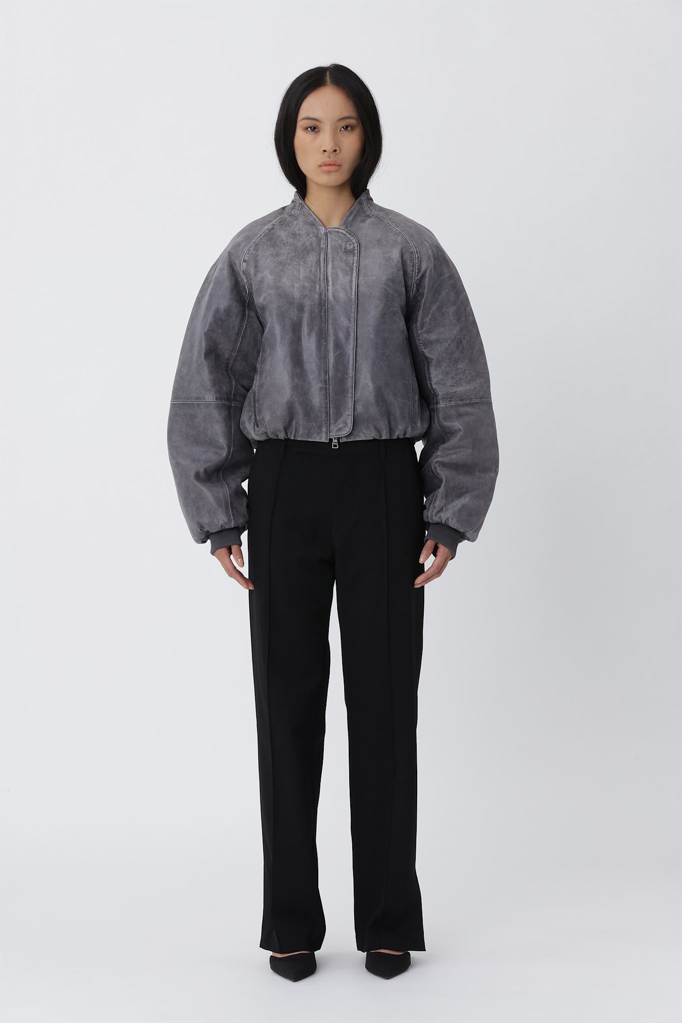 Ola leather Bomber jacket - Smoky Pearl GREY - Won Hundred Online Store