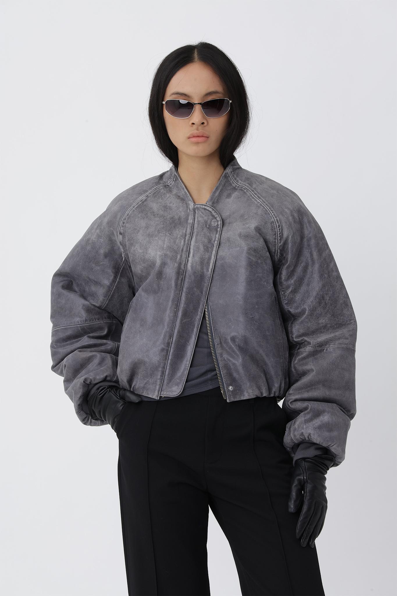 Ola leather Bomber jacket - Smoky Pearl GREY - Won Hundred Online Store