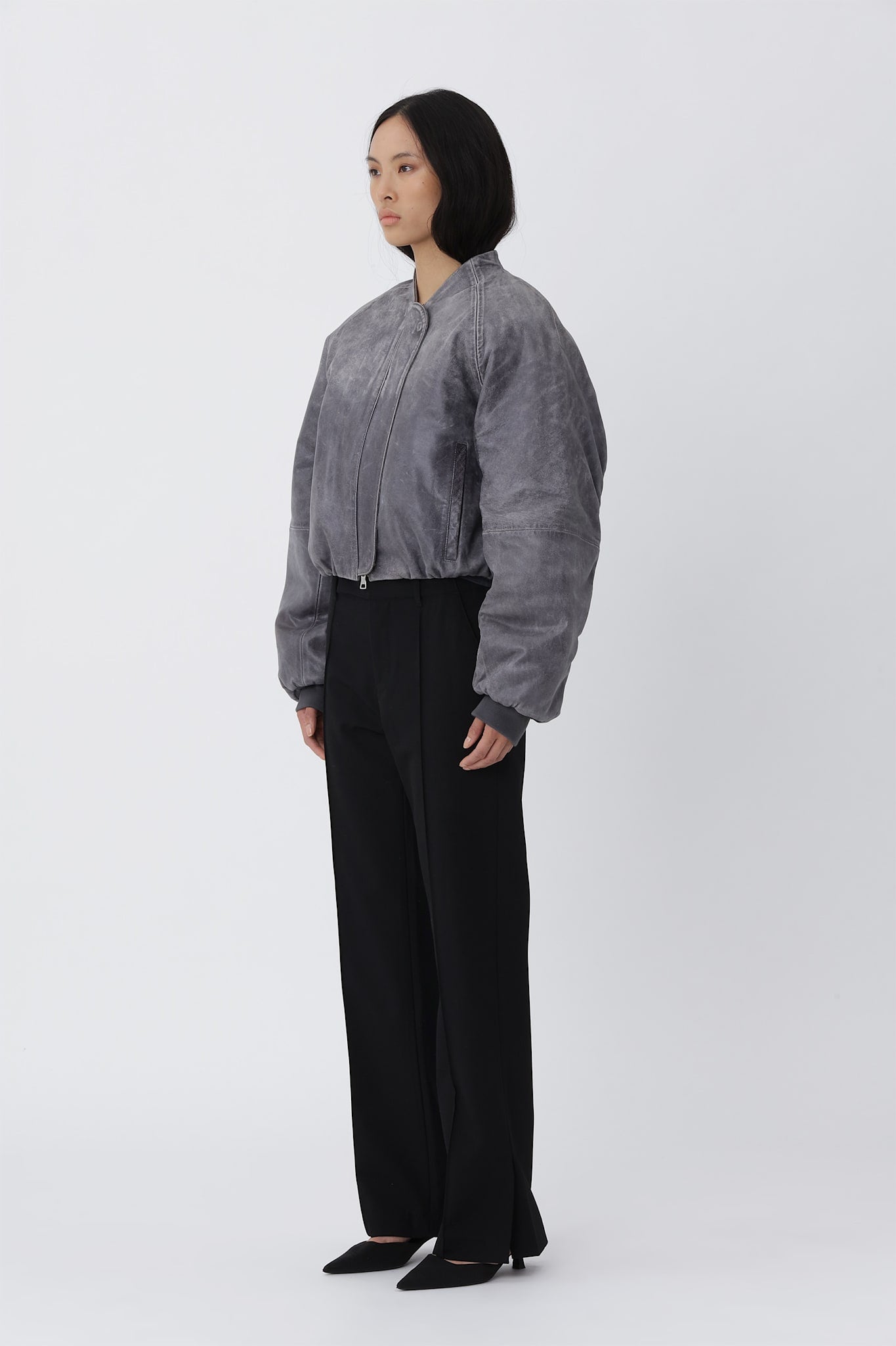 Ola leather Bomber jacket - Smoky Pearl GREY - Won Hundred Online Store