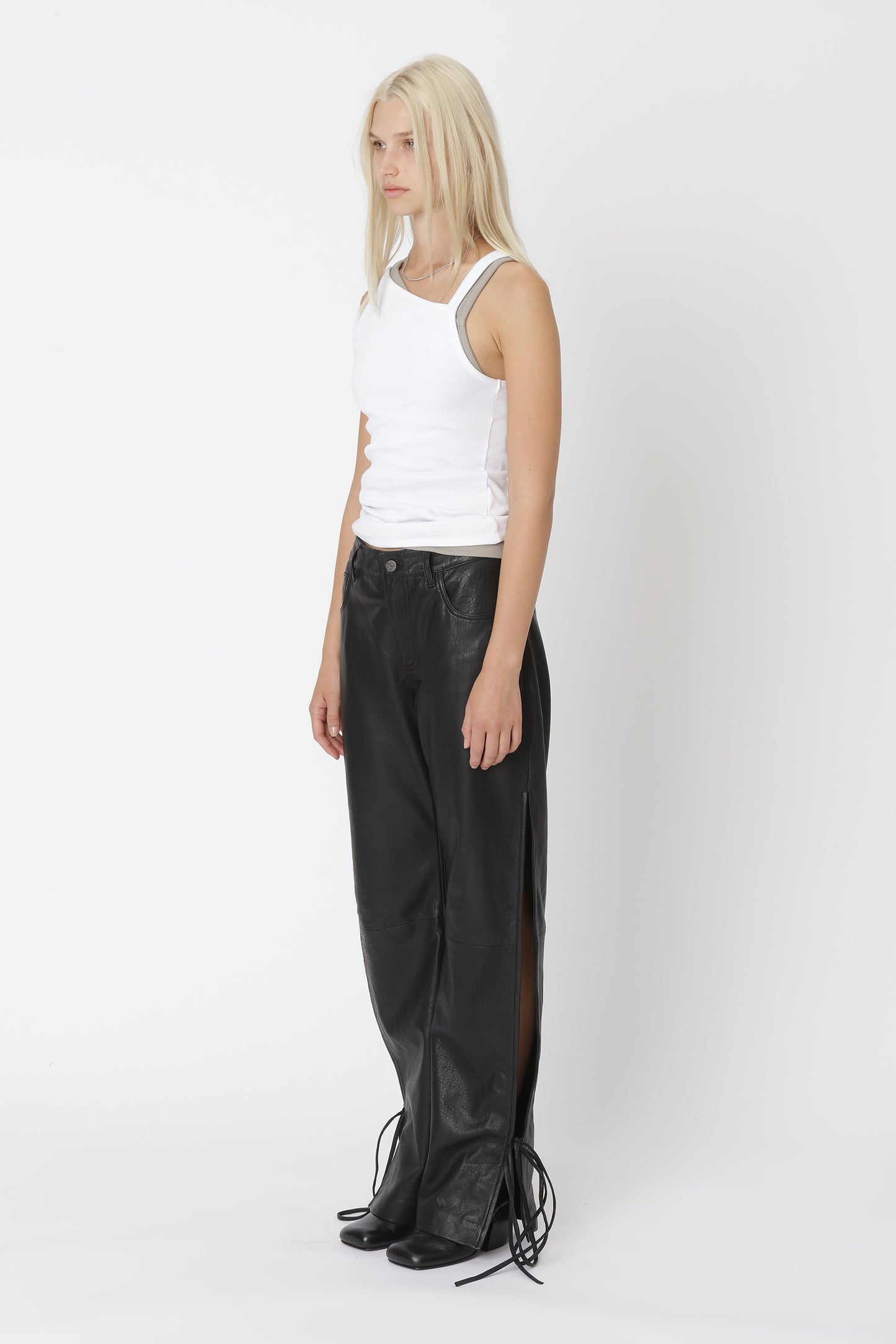 Won Hundred Women Baggy String Leather Trousers Trousers Black
