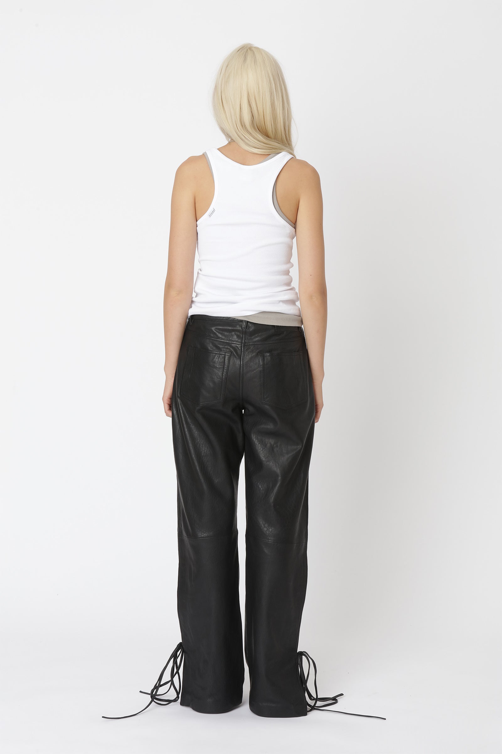Won Hundred Women Baggy String Leather Trousers Trousers Black