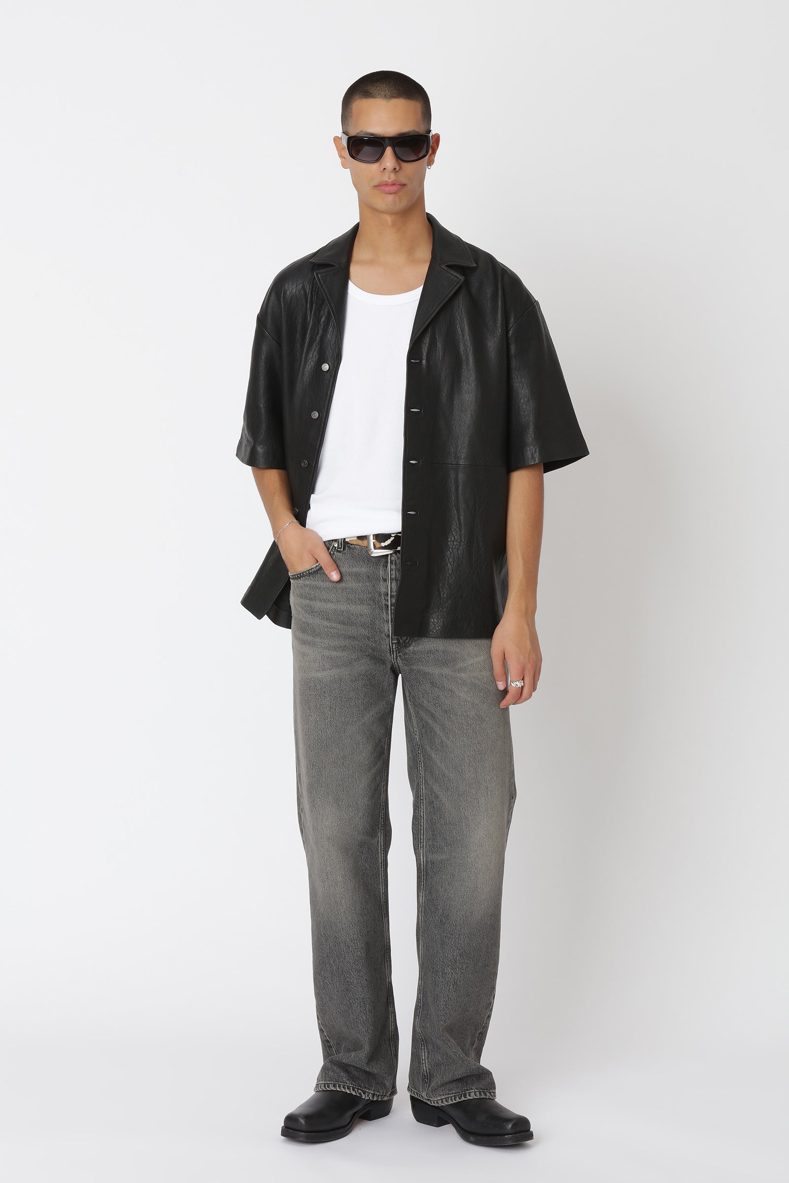 Won Hundred Men Desmond Leather Shirt Trousers Black