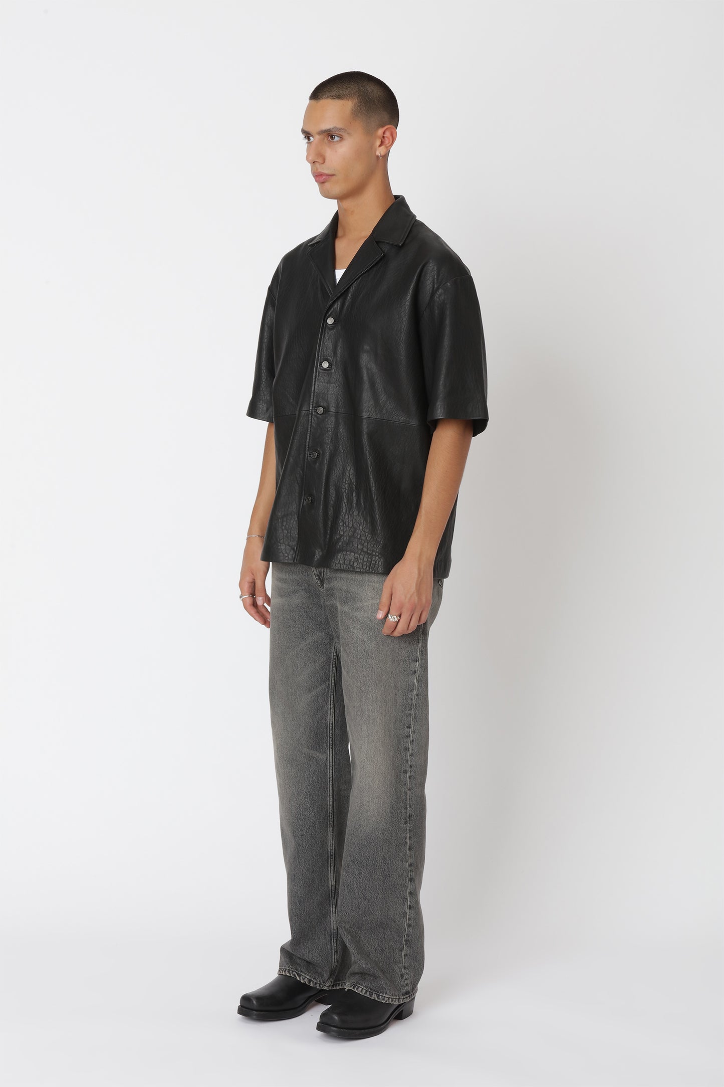 Won Hundred Men Desmond Leather Shirt Trousers Black