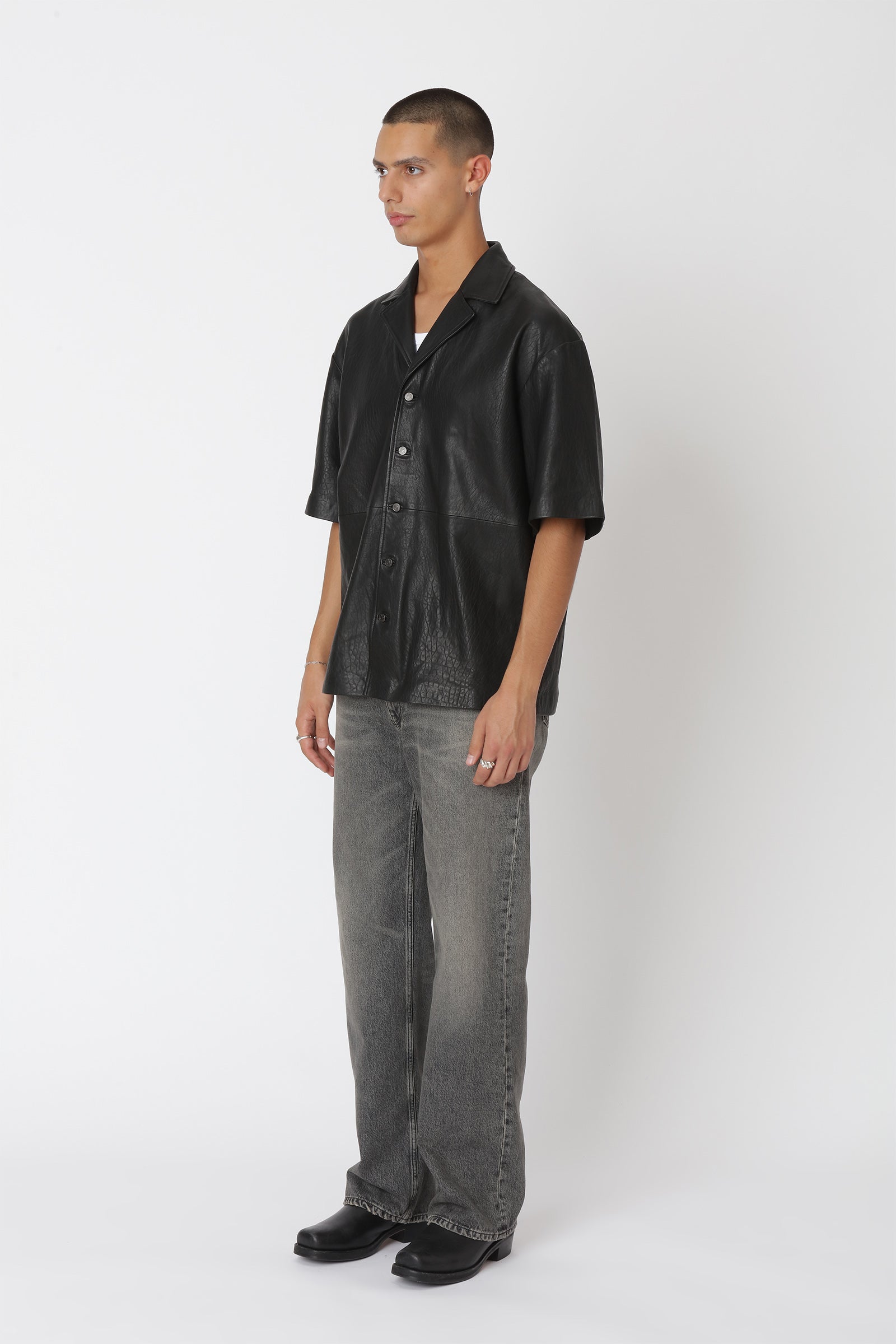 Won Hundred Men Desmond Leather Shirt Trousers Black