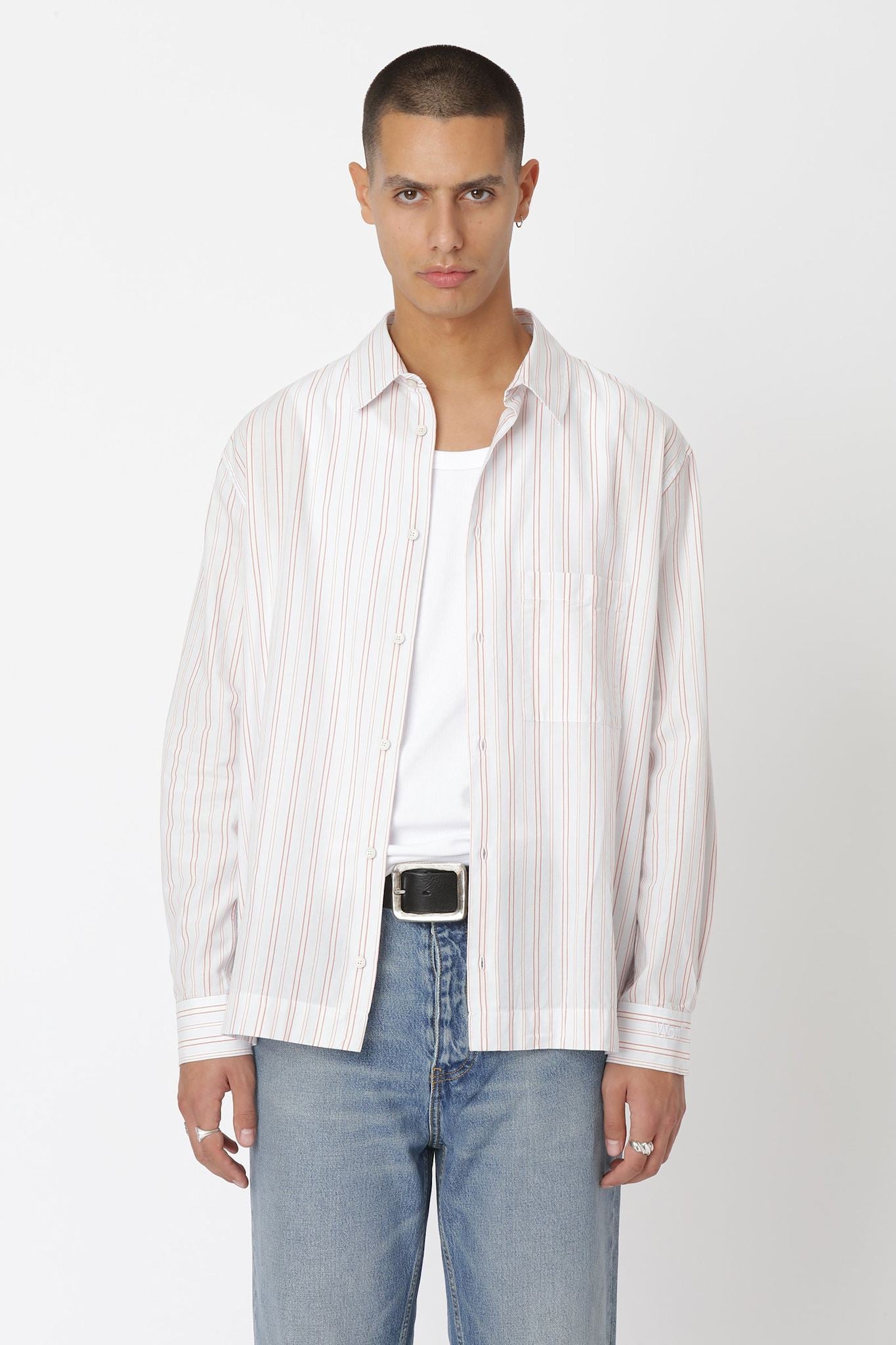 Won Hundred Men Penzo Stripe Shirt Shirt Red Stripe
