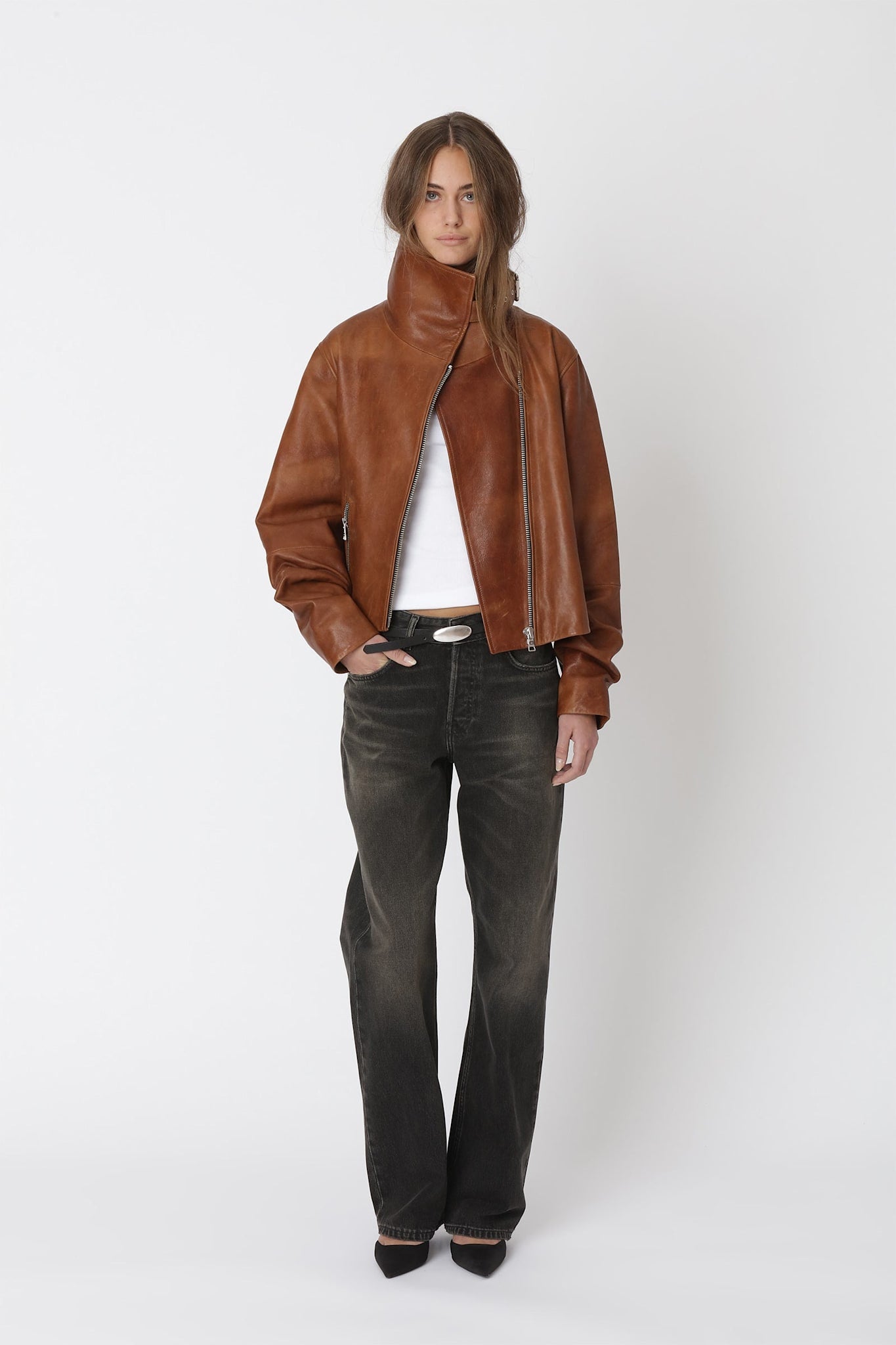 Won Hundred Women Tibby Leather Jacket Jacket Washed Red