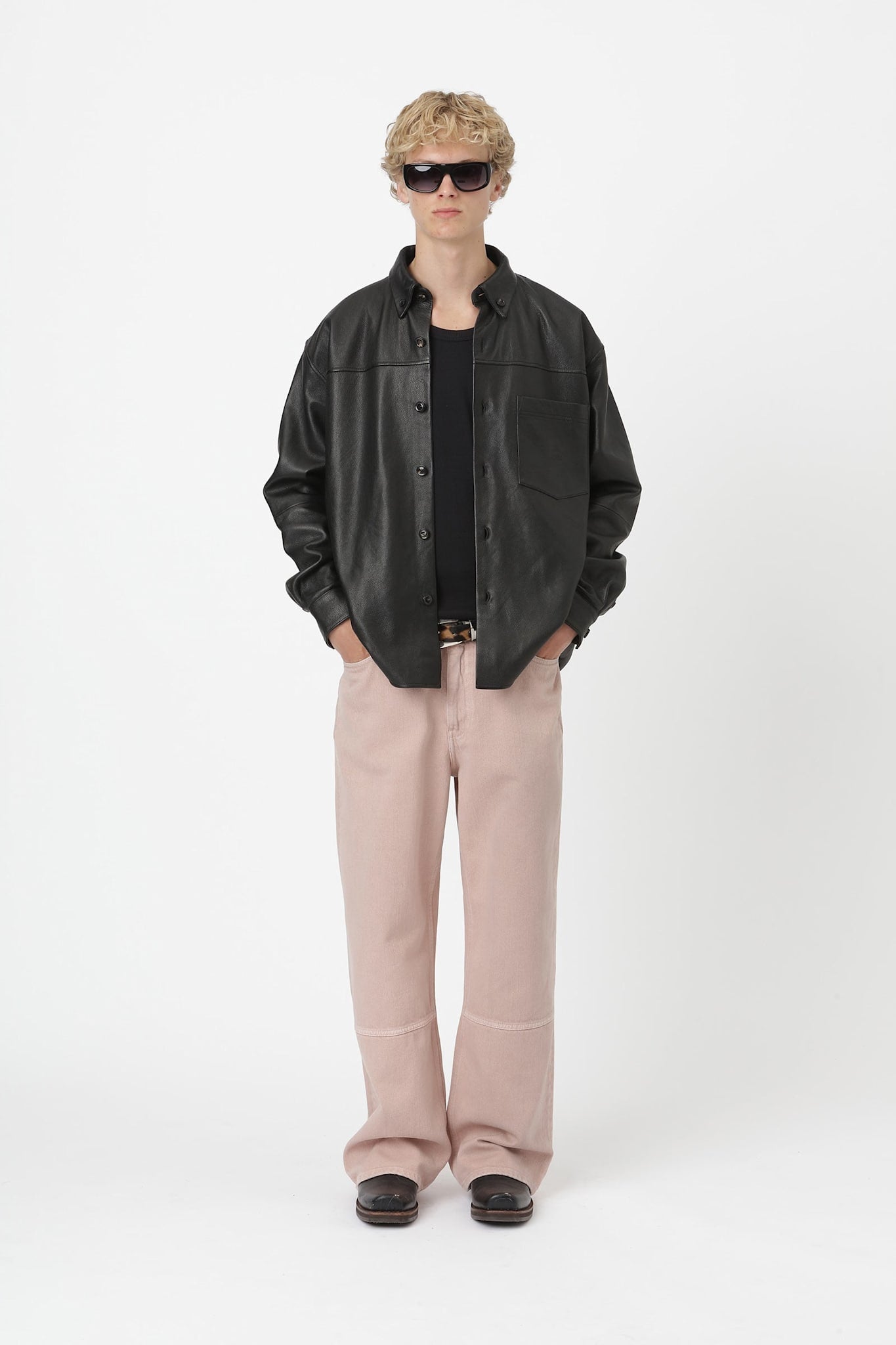 Won Hundred Men Zayne Leather Leather Garment Black